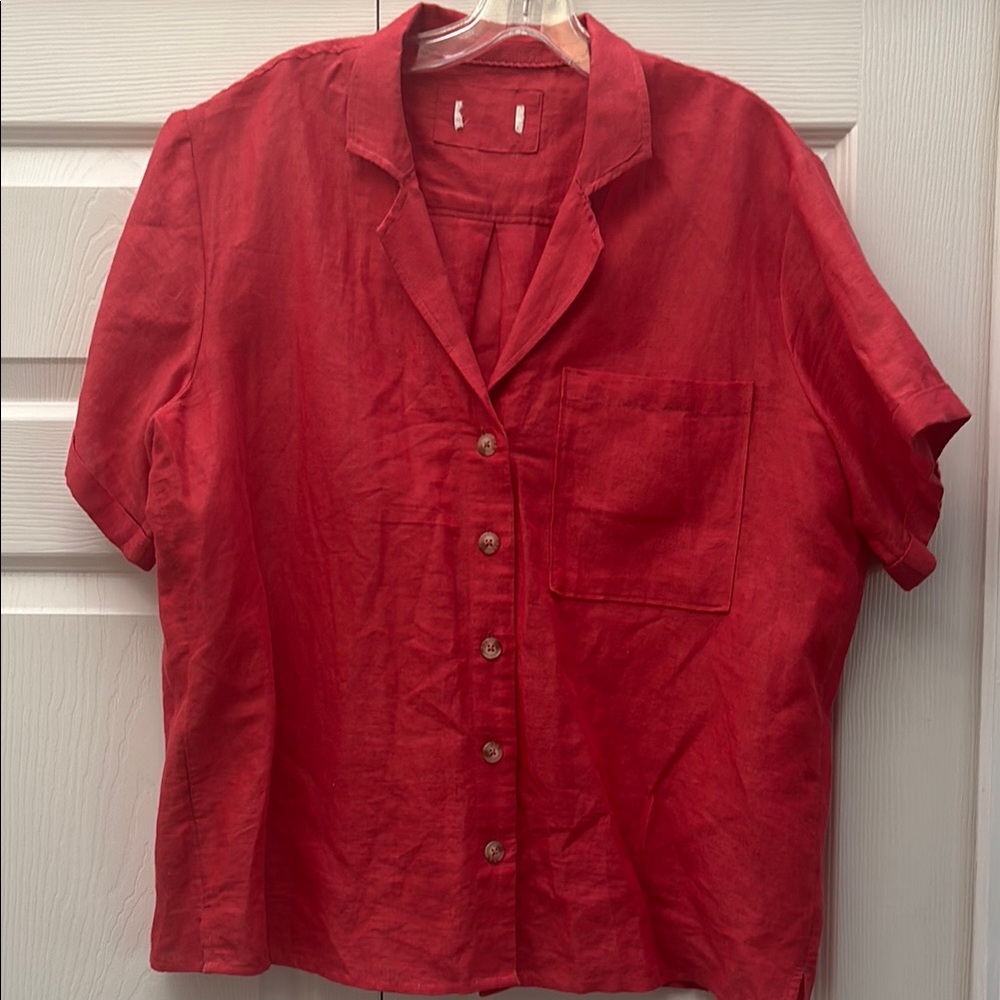 Anthropologie Red Button-Up Blouse